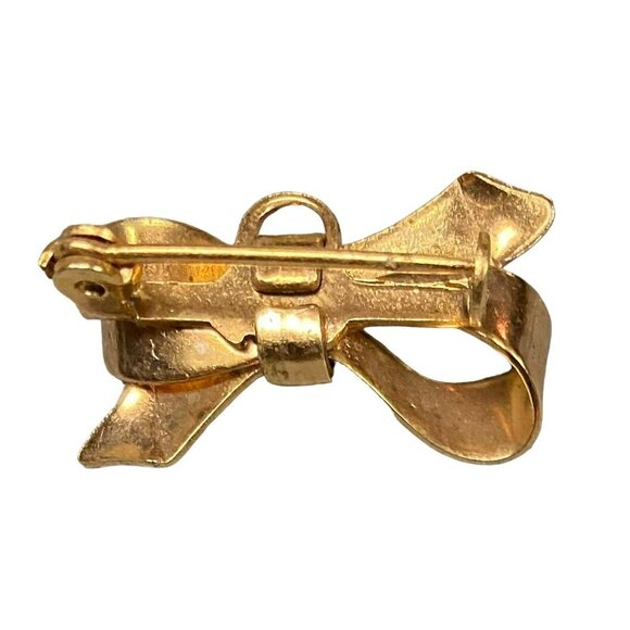 Vintage Small Robbon Bow Gold Tone Brooch Pendant - Picture 2 of 4